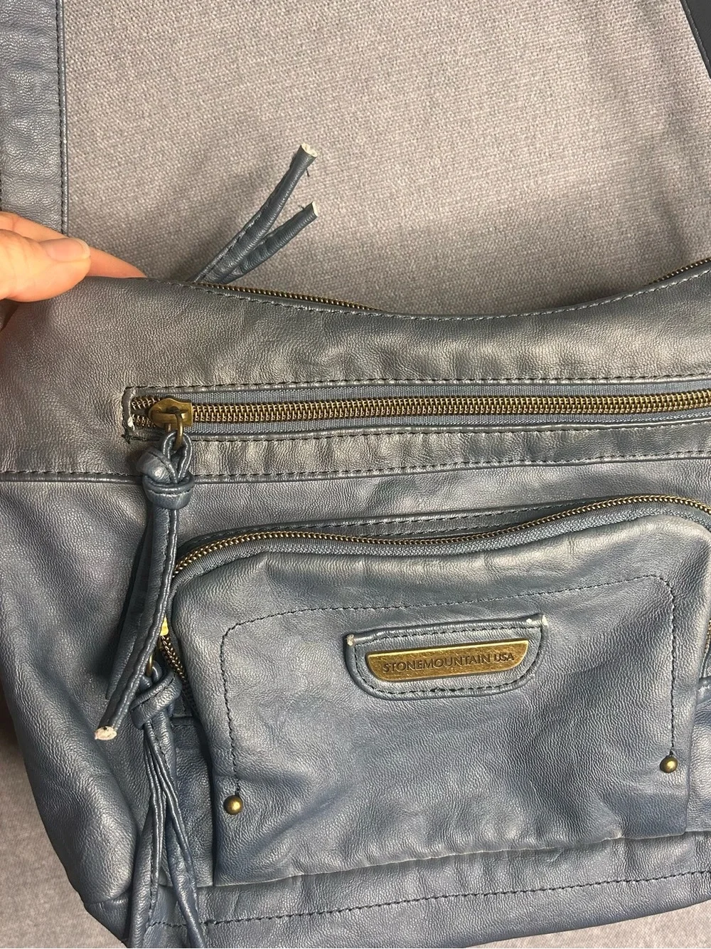 Stone Mountain Shoulder Bag Crossbody Purse Dusty Blue Leather Women's
